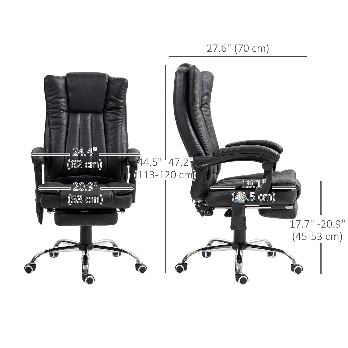 Black 6-Point Vibration Massage Office Chair – Microfiber Recliner with Retractable Footrest (United States & Canada Delivery Only)