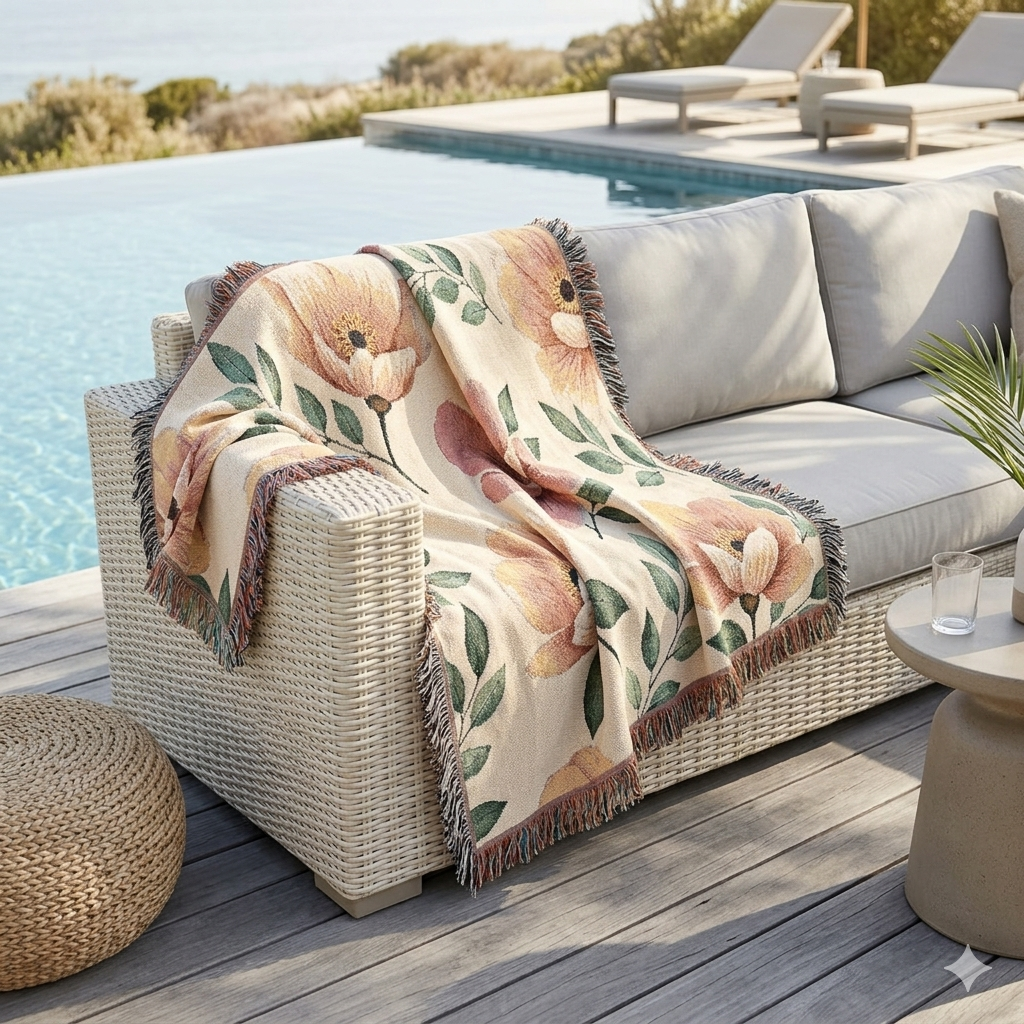 Floral Woven Blanket — Vintage Botanical Throw Blanket