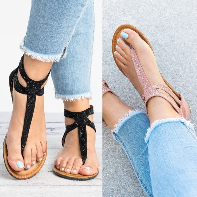Beach sandals with rhinestones