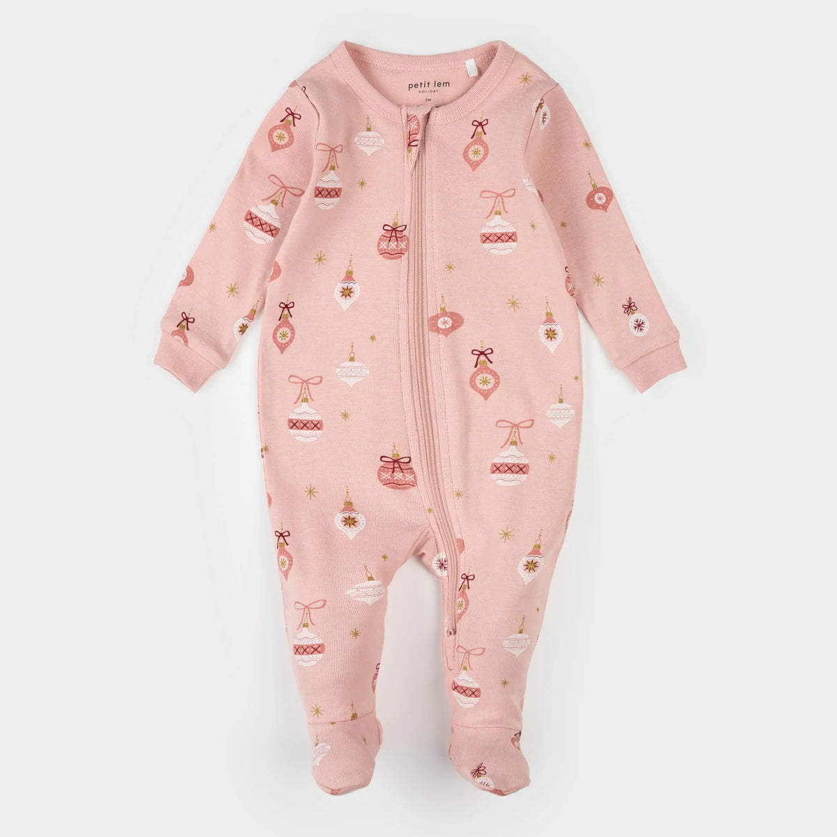 Footed Sleeper | Ornaments Print on Rose | Petit Lem