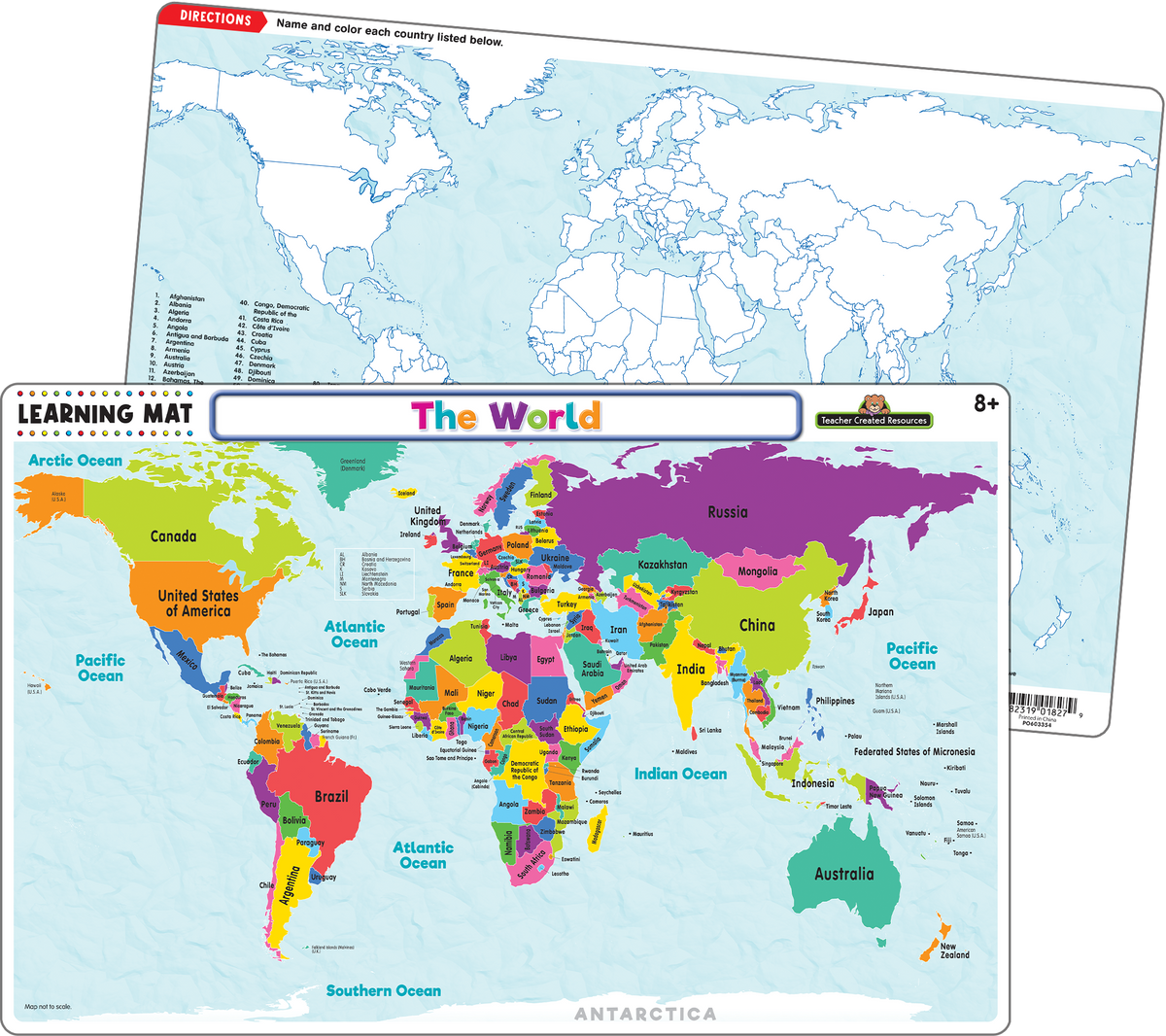 Teacher Created Resources - The World Map Learning Mat - Large Table Mat - Ages 8+