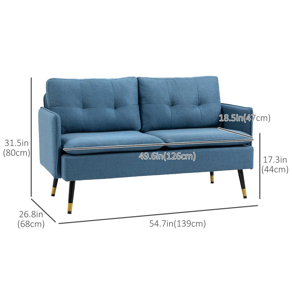 55-Inch Dark Blue Loveseat Sofa – Button-Tufted Upholstered Couch for Bedroom & Small Spaces (United States & Canada Delivery Only)