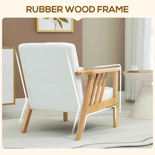 White Upholstered Armchair โ Comfortable Lounge Chair with Rubber Wood Frame & Throw Pillows (United States & Canada Delivery Only)