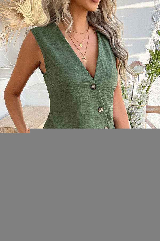Women's Fashionable Casual V-Neck Asymmetrical Tank Top and Shorts Set