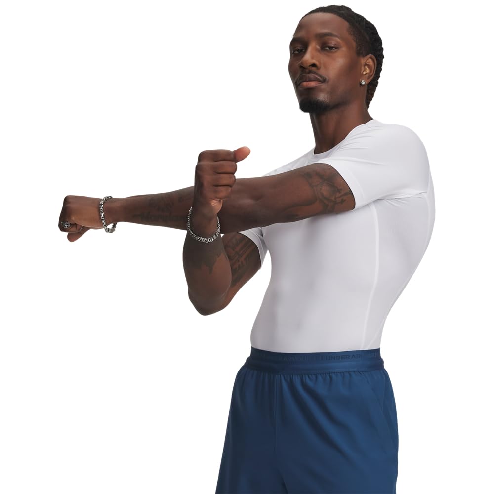 Under Armour Mens Armour HeatGear Compression Short-Sleeve T-Shirt, White (100)/Black, Small ๐ All In One Marketplace Canada