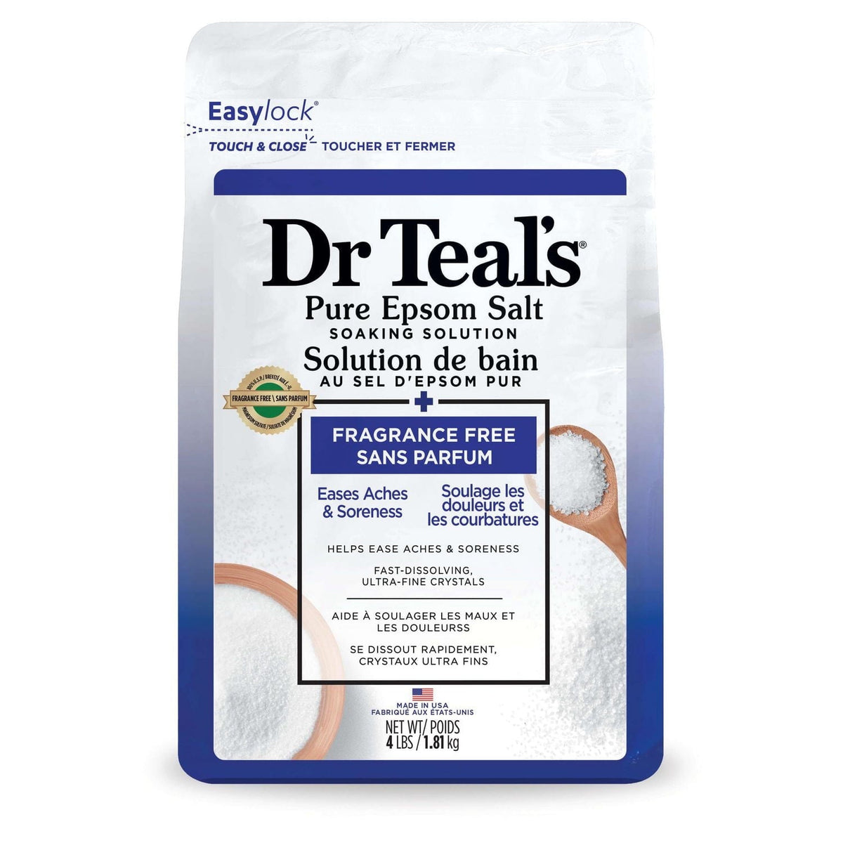 DR TEAL'S PURE EPSOM SALT SOAKING SOLUTION FRAGRANCE FREE 4LBS