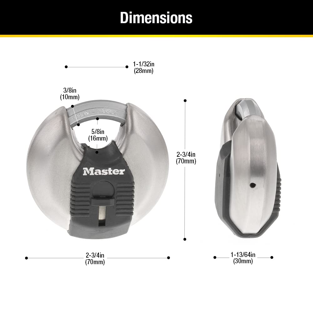 MASTERLOCK 70mm Disc Padlock, 2-3/4", Silver M40XKADCCSEN ๐ All In One Marketplace Canada