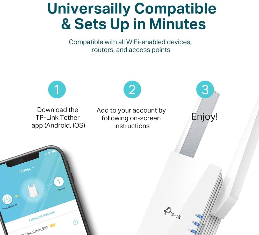 TP-Link AX1500 WiFi Extender Internet Booster (RE505X) - WiFi 6 Range Extender Covers up to 1,500 Sq.ft and 25 Devices, Dual Band, Up to 1.5Gbps Speed, AP Mode w/Gigabit Port, APP Setup ๐ All In One Marketplace Canada