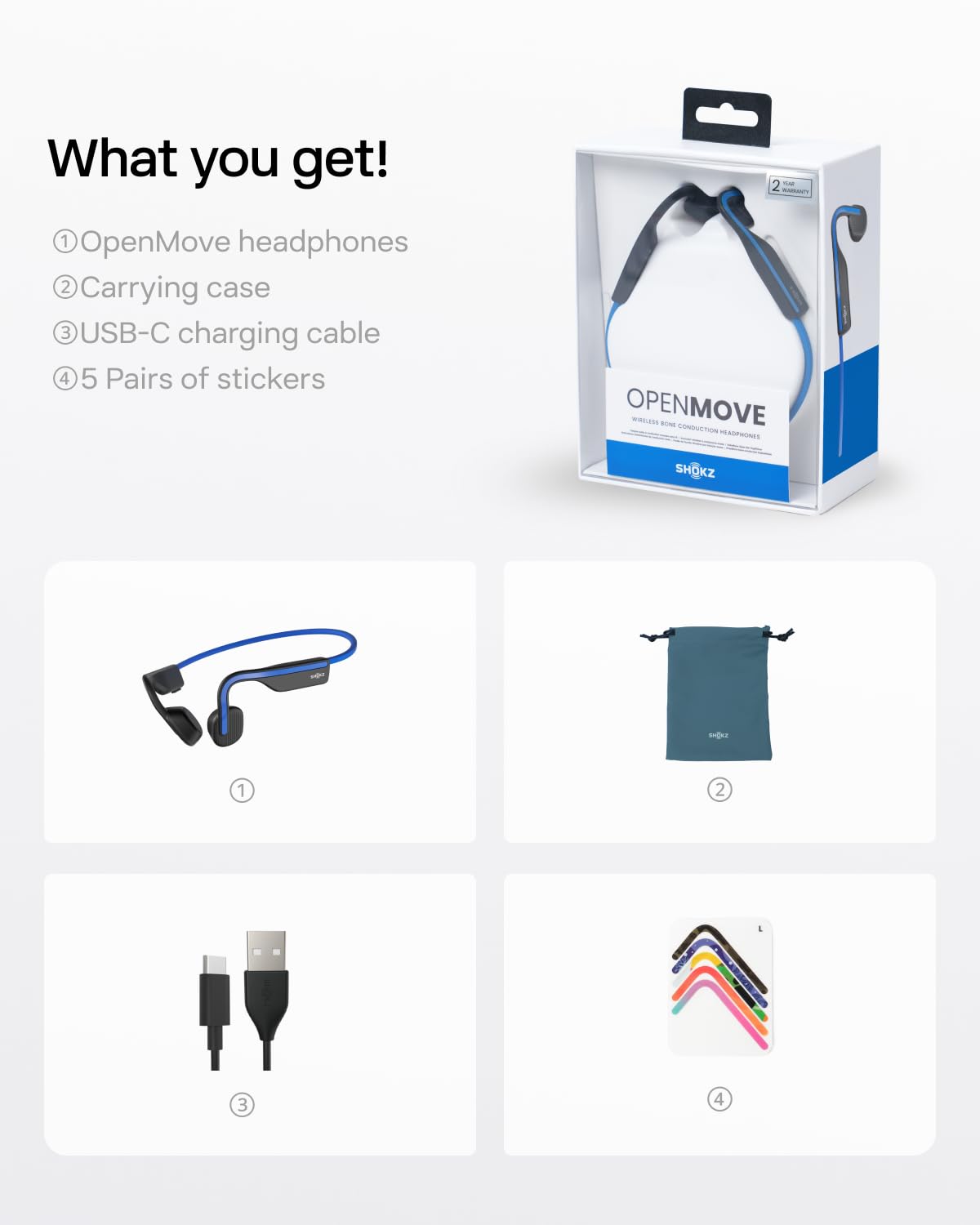 Shokz (AfterShokz) OpenMove - Open-Ear Bluetooth Sport Headphones - Bone Conduction Wireless Earphones - Sweatproof for Running and Workouts, with Sticker Pack (Blue) ๐ All In One Marketplace Canada