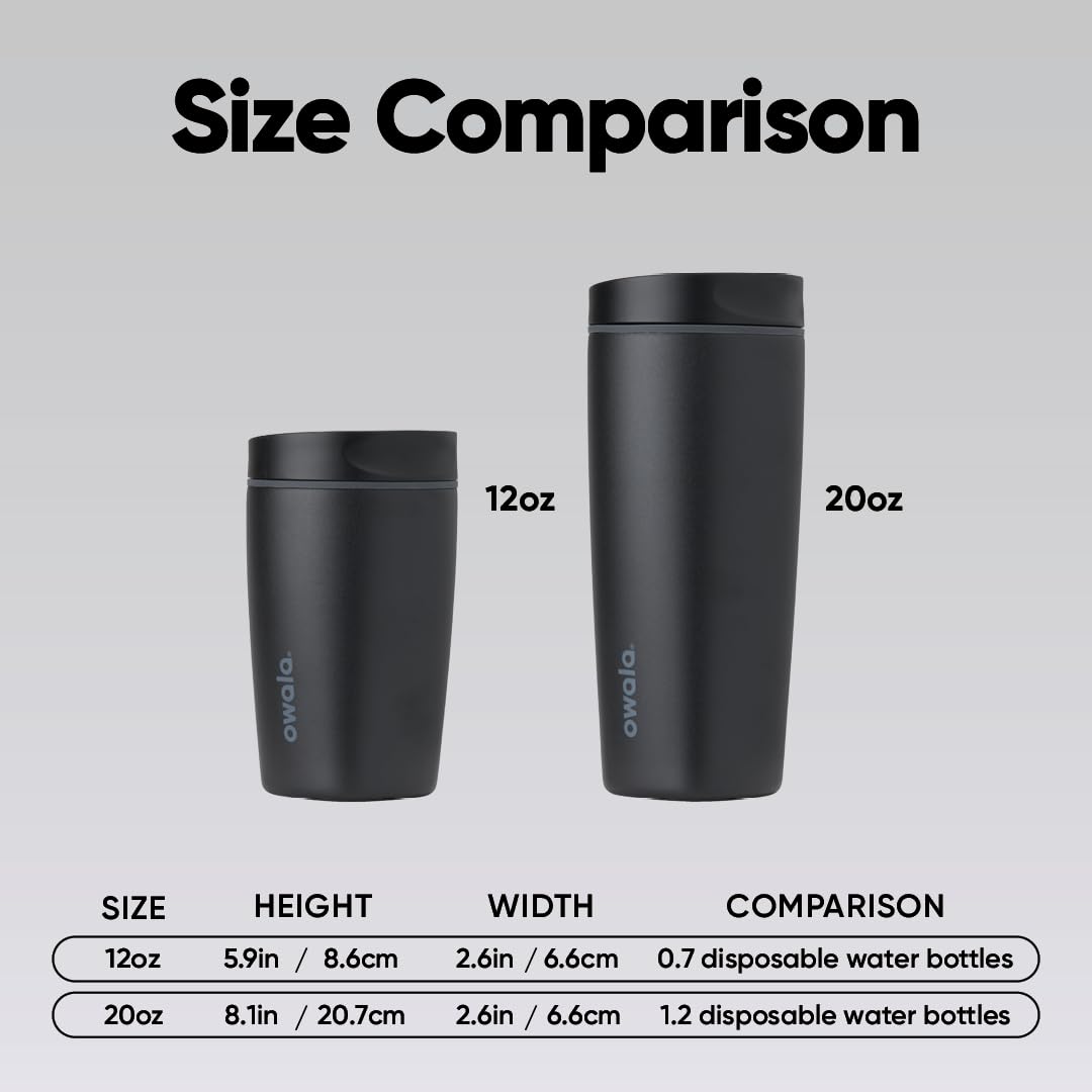 Owala SmoothSip Slider Insulated Stainless Steel Coffee Tumbler, Reusable Iced Coffee Cup, Hot Coffee Travel Mug, BPA Free 20 oz, Very Very Dark 🍁 All In One Marketplace Canada