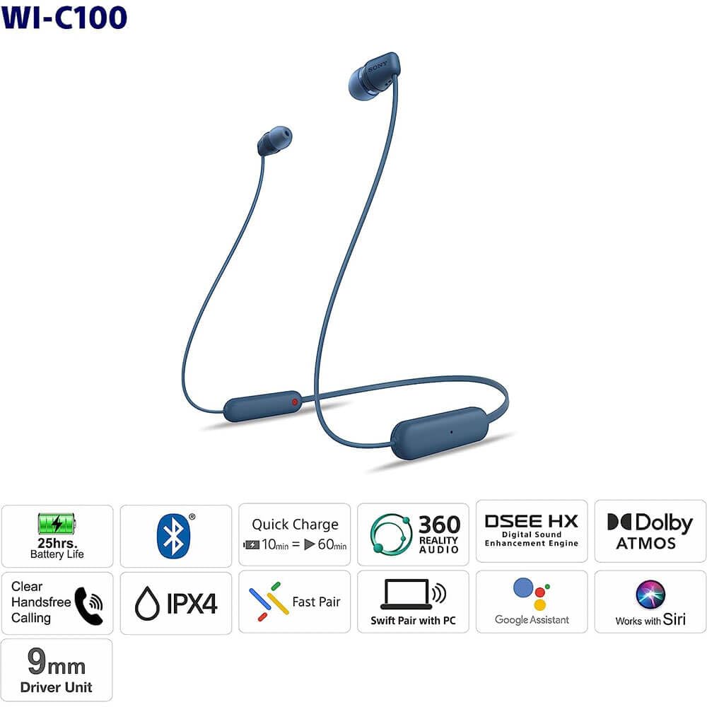 Sony WI-C100 Wireless in-Ear Bluetooth Headphones with Built-in Microphone, White ๐ All In One Marketplace Canada