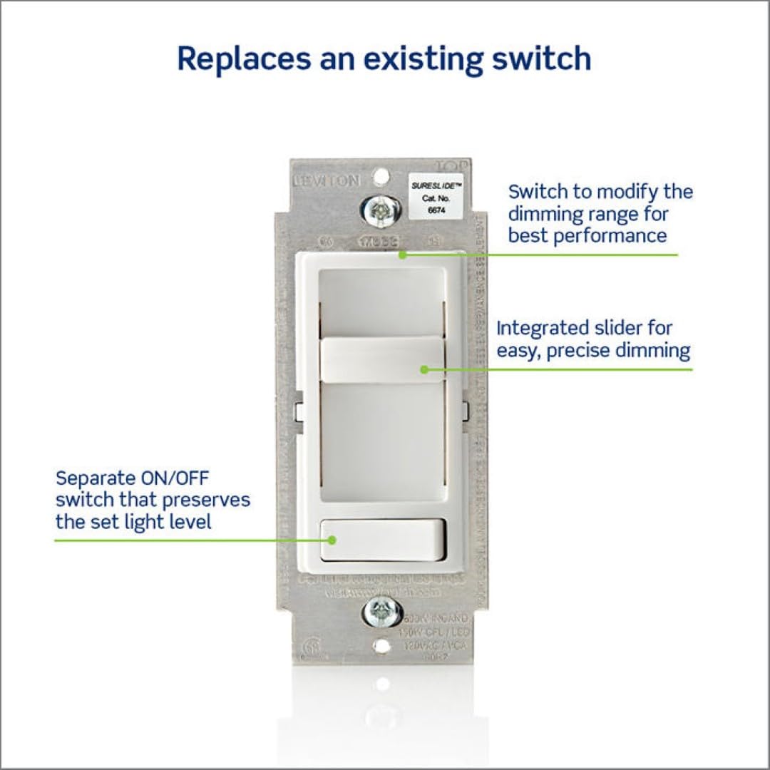 Leviton 2-Pack SureSlide Dimmer Switch for Dimmable LED, Halogen and Incandescent Bulbs, 6674-2PK, White ๐ All In One Marketplace Canada