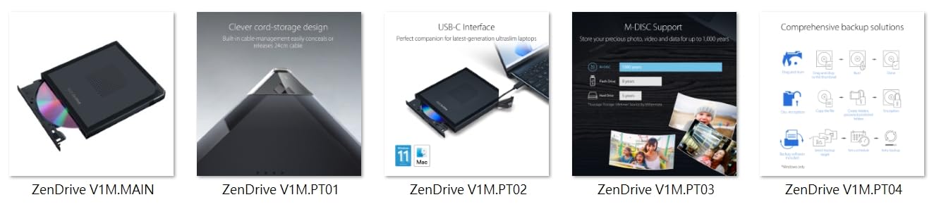 ASUS ZenDrive V1M External DVD Drive and Writer with Built-in Cable-Storage Design, USB-C Interface, Compatible with Win 11 and macOS, M-DISC Support (SDRW-08V1M-U) ๐ All In One Marketplace Canada