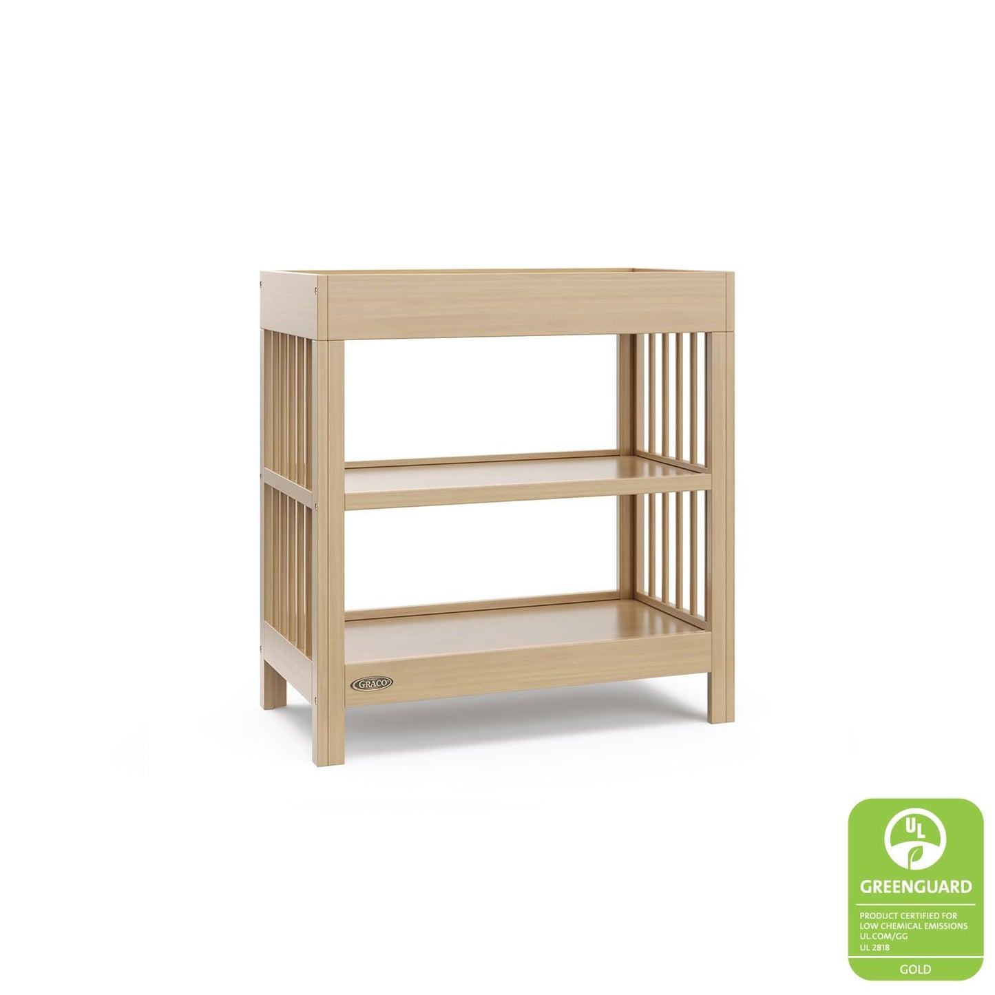 Graco Teddi Changing Table with Water-Resistant Changing Pad (Driftwood) - GREENGUARD Gold Certified, 2 Open Shelves, Includes Bonus Water-Resistant Changing Pad with Safety Strap đ All In One Marketplace Canada