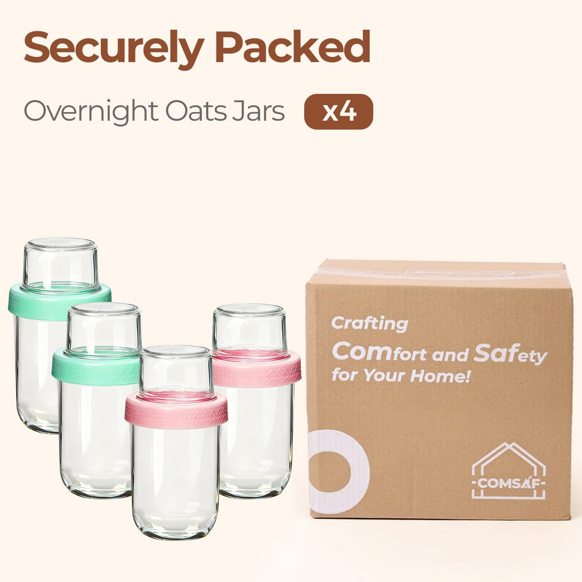 ComSaf Overnight Oats jars with Lids (16oz+4oz 4Pcs), Dual-Laryer Chia Pudding Jars with Dry and Wet Separation, Yogurt Parfait Contianer for Oatmeal Cereal Nut Fruit, Meal Prep Glass Jars for Salad 🍁 All In One Marketplace Canada