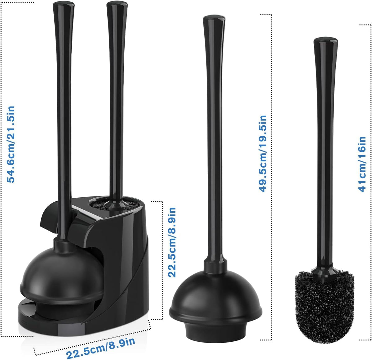 Toilet Plunger and Brush with Holder, Bowl Brush and Heavy Duty Toilet Plunger Set for 5.7-inch Toilet Drain, 2-in-1 Bathroom Cleaning Combo with Modern Caddy Stand (Black) ๐ All In One Marketplace Canada