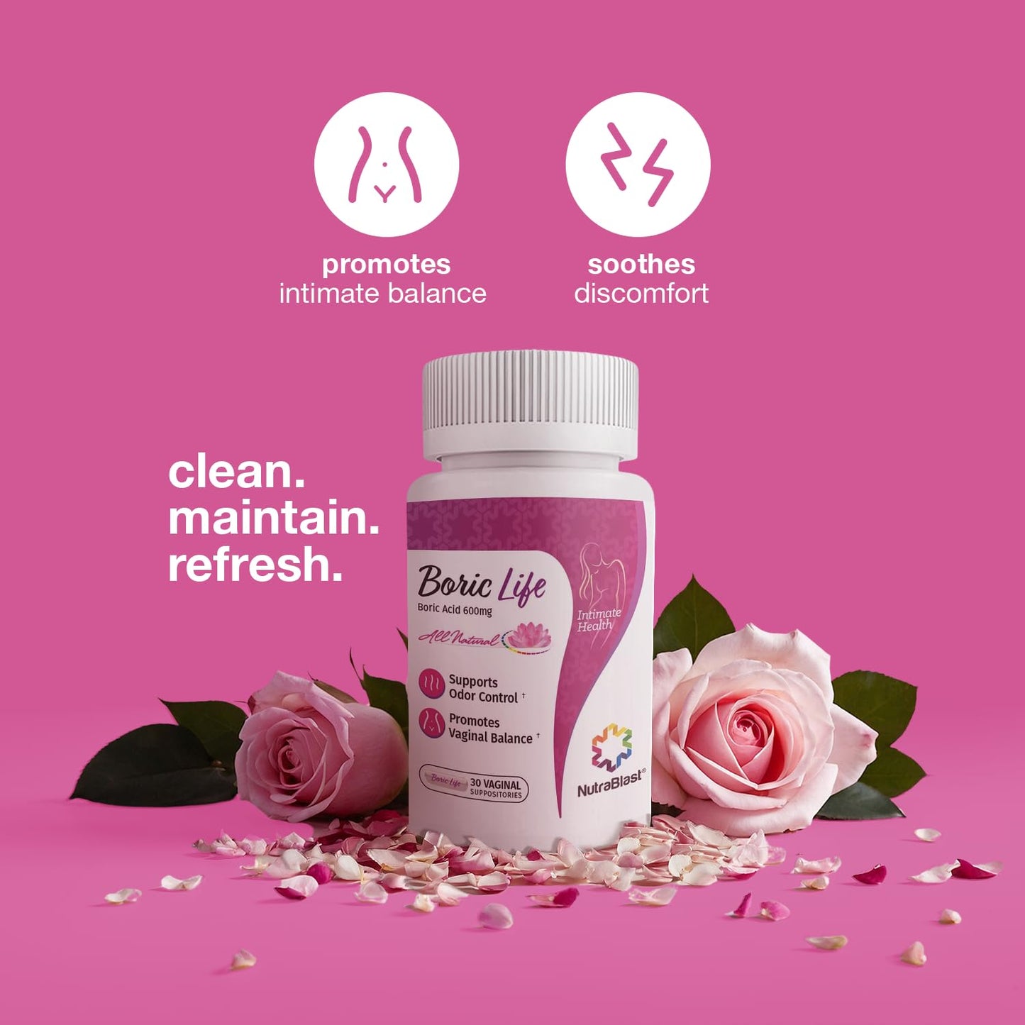 NutraBlast Boric Acid Vaginal Suppositories - 100% Pure Made in USA - Boric Life Intimate Health Support (30 Count) ๐ All In One Marketplace Canada