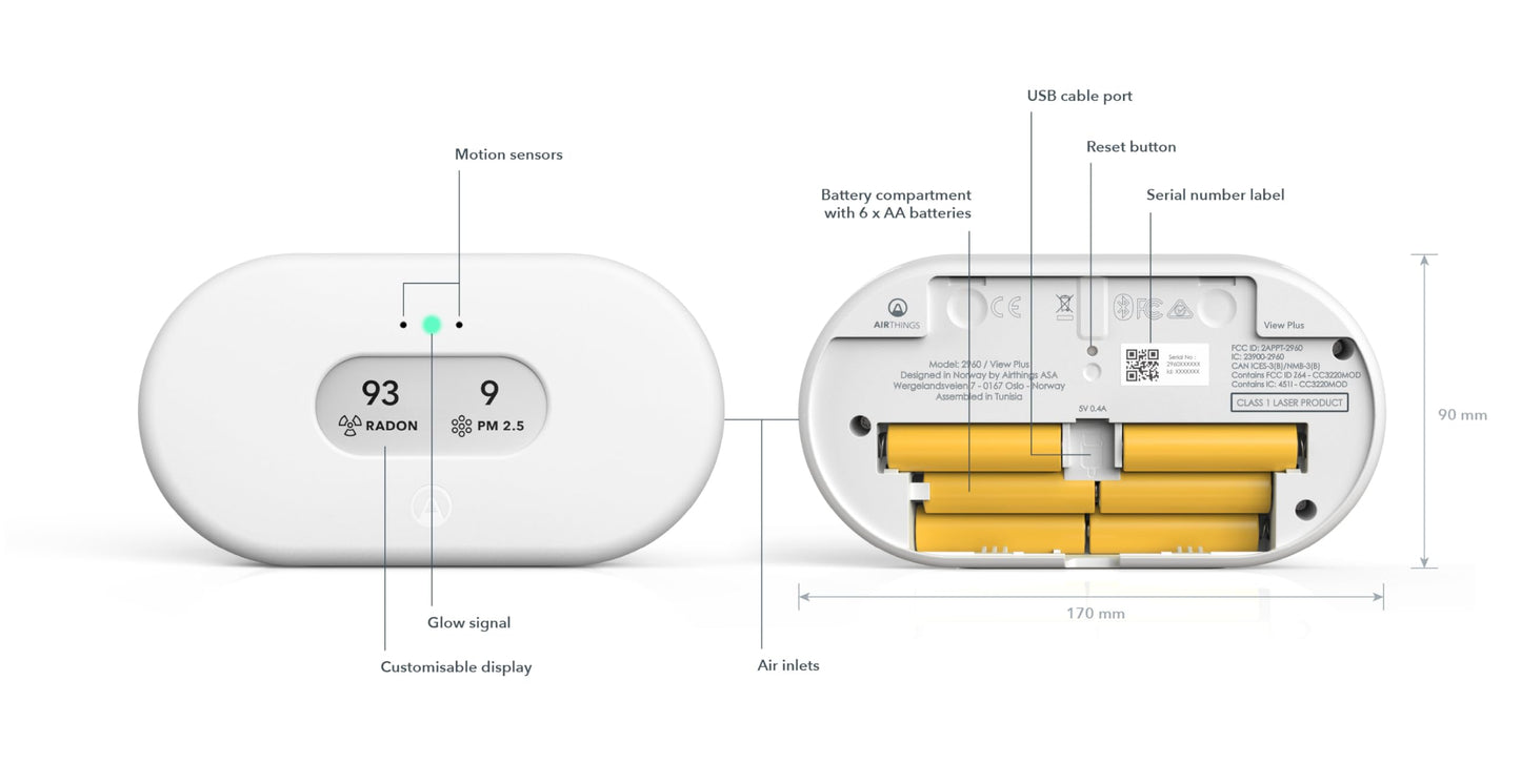 Airthings 2960 View Plus - Radon & Air Quality Monitor (PM, CO2, VOC, Humidity, Temp, Pressure) ๐ All In One Marketplace Canada