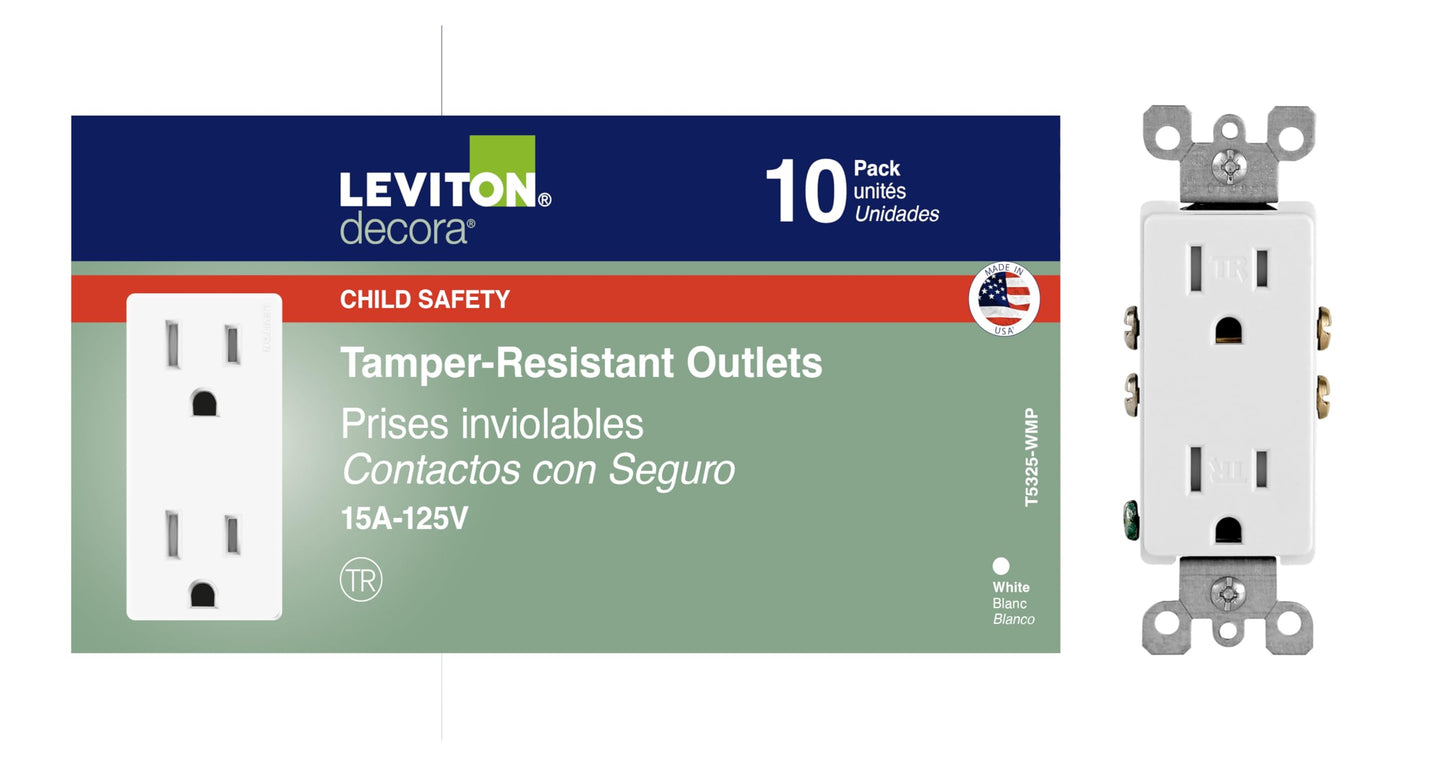 Leviton Decora, 10-Pack, 15 Amp, Tamper-Resistant Duplex Wall Receptacle, T5325-WMP, White ๐ All In One Marketplace Canada