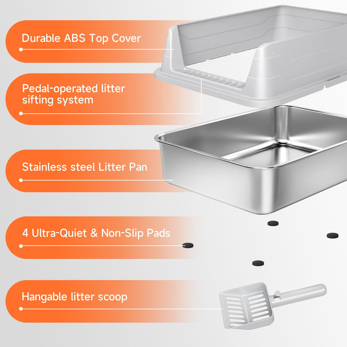 Stainless Steel Cat Litter Box, Odor Free Metal Litter Box with High Sides Lid, Open Top Low Entry Litter Pan Include Scoop Easy Cleaning Anti-Scratch Kitty Cat Box Anti-Urine Leakage, Non-Sticky 🍁 All In One Marketplace Canada