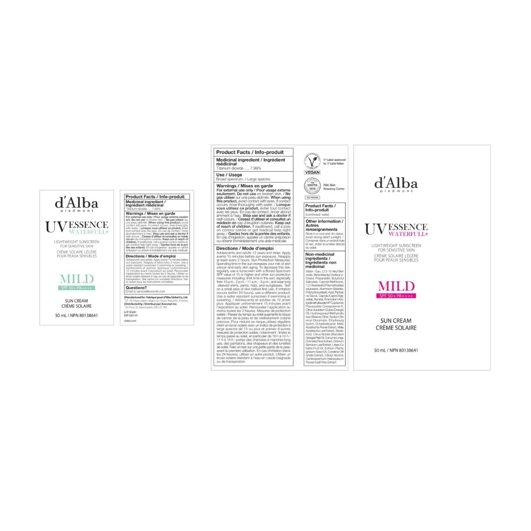 d'alba Piedmont Italian White Truffle Waterfull Mild Sunscreen, Vegan, Mineral Sunscreen, SPF 51+ PA++++, Non-Nano Sunscreen Suitable for all Sensitive Skin, Gentle & Light Finish, Korean Skincare (50ml) ๐ All In One Marketplace Canada