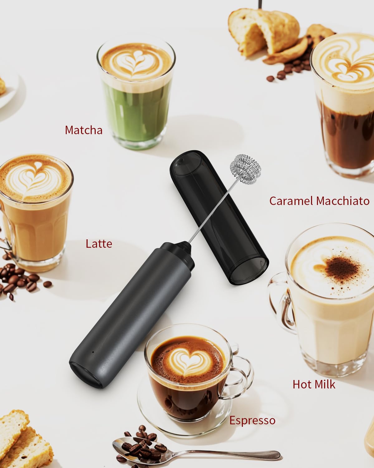 CIRCLE JOY Electric Milk Frother Handheld, Rechargeable Coffee Frother with Dual Spring Whisk, Portable Hand Frother Wand Drink Mixer for Coffee, Hot Chocolate, Cappuccino, Frappe, Matcha, Black ๐ All In One Marketplace Canada