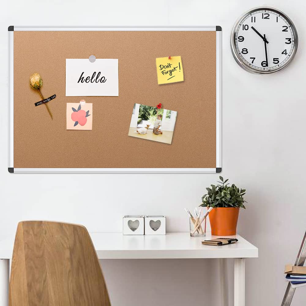 VIZ-PRO Cork Notice Board, 36 X 24 Inches, Cork Bulletin Board with Silver Aluminium Frame ๐ All In One Marketplace Canada