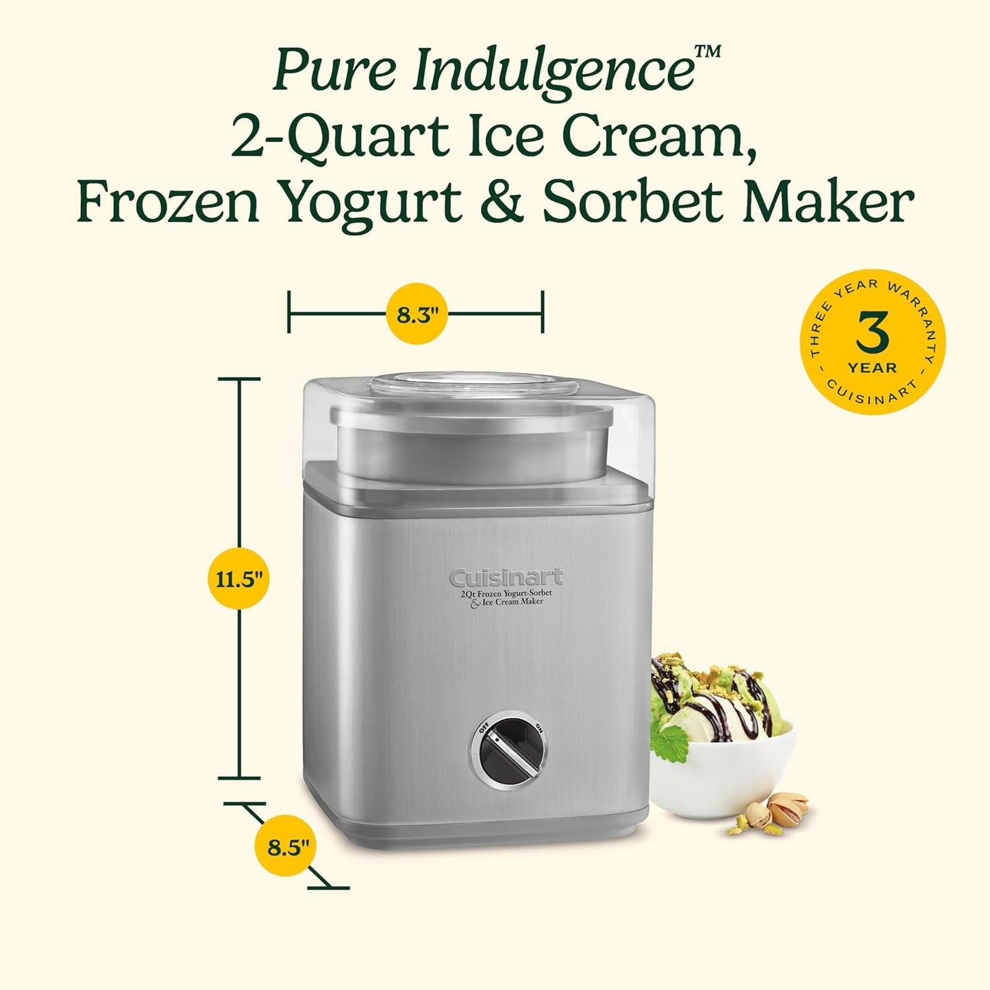 Cuisinart Pure Indulgence Frozen Yogurt-Ice Cream & Sorbet Maker, 2-Qt Capacity, Silver (ICE-30WNC) ๐ All In One Marketplace Canada