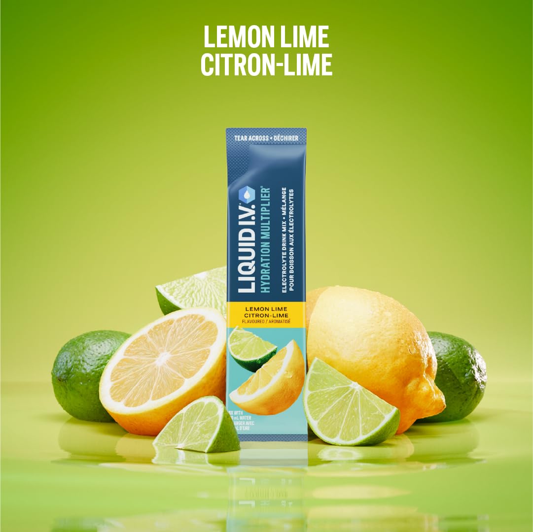 Liquid I.V. Hydration Multiplier Electrolyte Drink Mix - Enhanced Hydration Electrolyte Powder with Vitamins B3, B5, B6, B12 and C -18x On-the-go Sticks for Workout and Travel - Lemon Lime 🍁 All In One Marketplace Canada