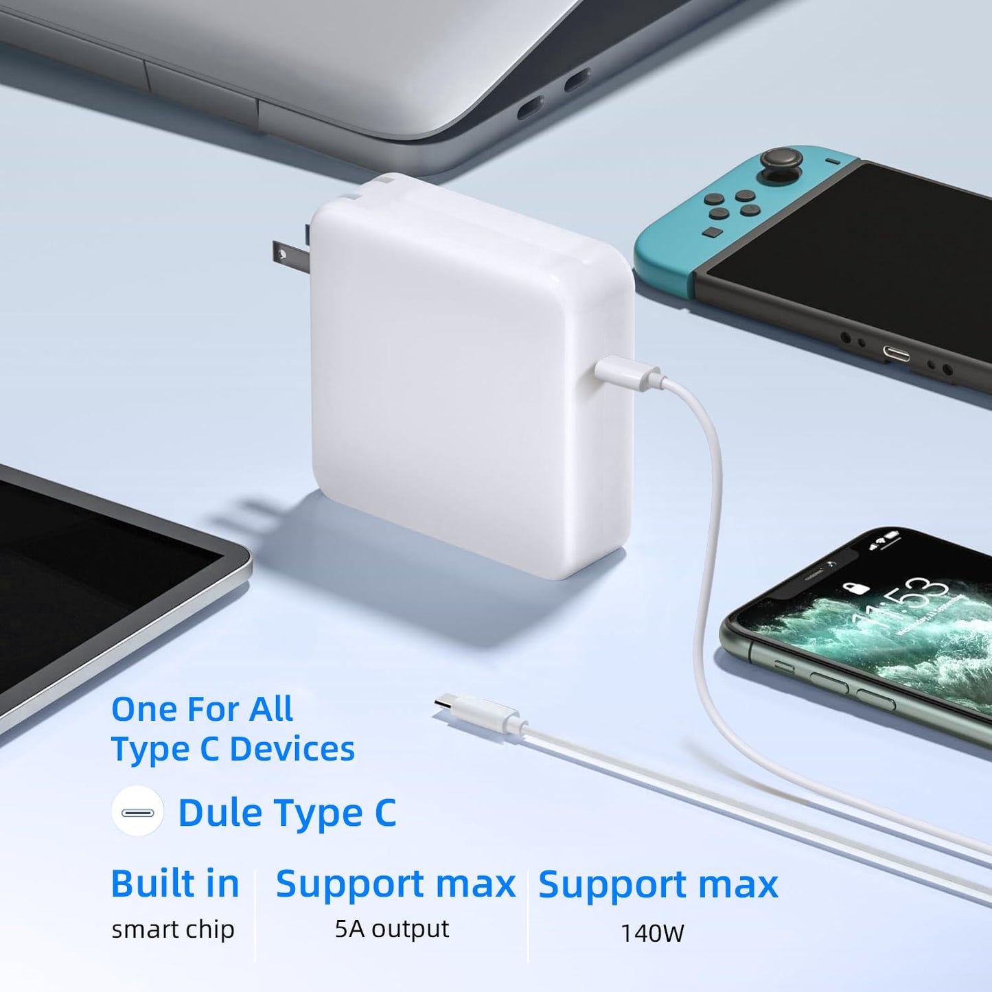 Tearplex 140W C to C Super Fast Charger,Compatible with MacBook Pro 16, 15, 14, 13 Inch, MacBook Air 13 Inch, iPad Pro 2021/2020/2019/2018, Lenovo and All Type C Devices White ๐ All In One Marketplace Canada