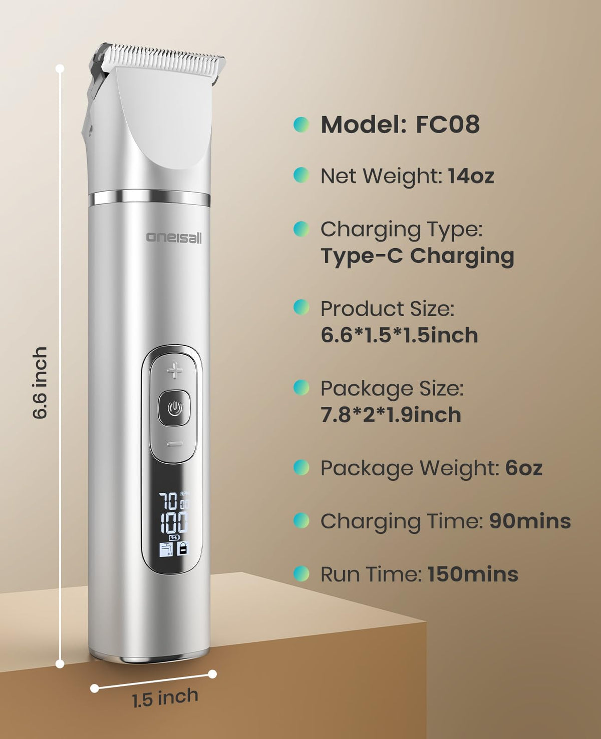 oneisall 4 in 1 Dog Grooming Kit with LCD Display, Dog Hair Trimmer for Paw Nail Grinder, Rechargeable Cordless Low Noise IPX7 Waterproof Pet Clippers 🍁 All In One Marketplace Canada