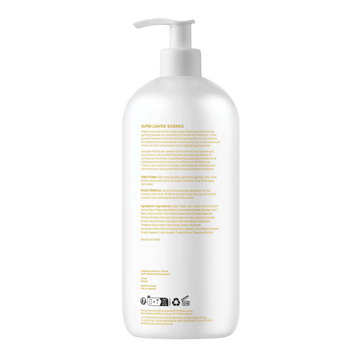 ATTITUDE Clarifying Hair Conditioner, Restores Shine, Naturally Derived Ingredients, Vegan Detangler, Dermatologically Tested, Lemon Leaves and White Tea, 946 mL 🍁 All In One Marketplace Canada