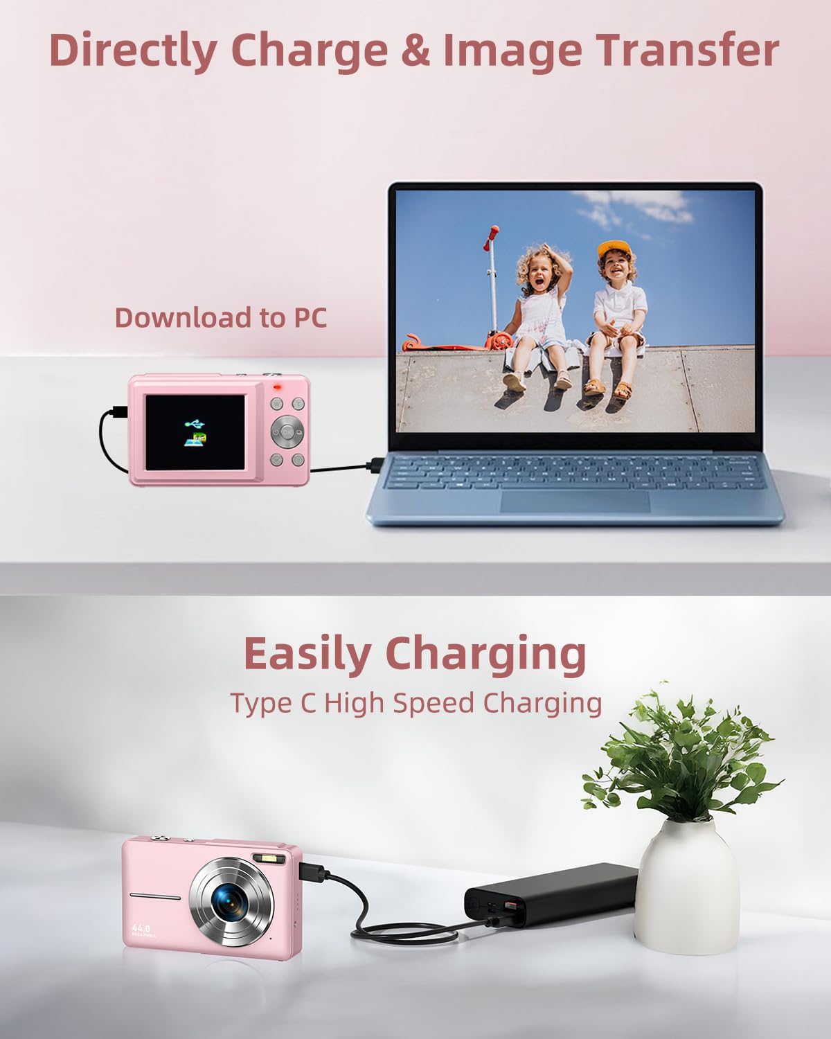 CAMKORY Digital Camera, Full HD 1080P Point and Shoot Camera, 44MP Kids Camera with 32GB Card, 16X Zoom, Pink 🍁 All In One Marketplace Canada