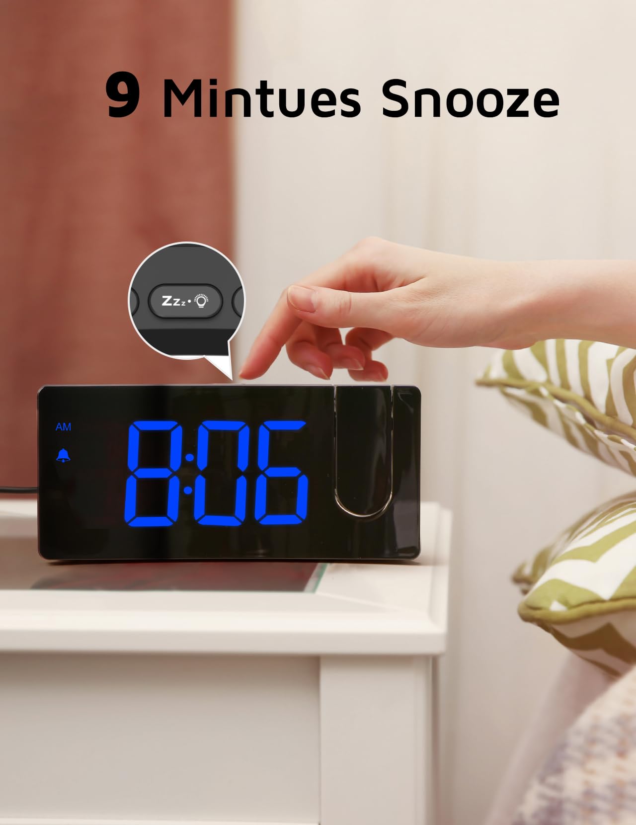 GOLOZA Projection Alarm Clock, Digital Clock with Modern Curved Design 180° Rotatable Projector, 3-Level Brightness Dimmer, Clear Blue LED Display, Progressive Volume, 9mins Snooze,12/24H, for Bedroom 🍁 All In One Marketplace Canada