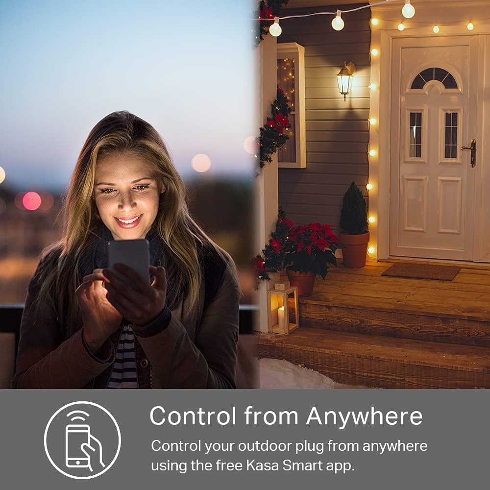 Kasa Smart Outdoor Smart Plug by TP-Link (KP400) - Smart WiFi Outlet with 2 Sockets, IP64 Waterproof, Works with Alexa and Google Home, 2.4GHz WiFi Required, No Hub Required, Sunset & Sunrise Offset ๐ All In One Marketplace Canada