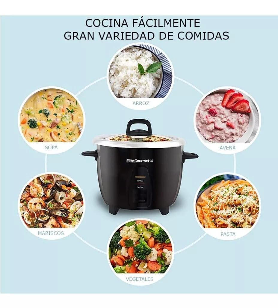 Elite Gourmet Maxi-Matic Electric Rice Cooker with Stainless Steel Inner Pot Makes Soups, Stews, Porridge's, Grains and Cereals, 10 cups cooked (5 Cups uncooked), Black, ERC-2010B ๐ All In One Marketplace Canada