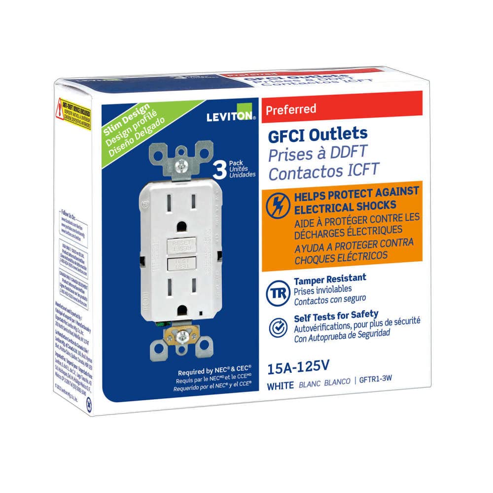 Leviton 3-Pack Tamper-Resistant GFCI Outlets with LED Indicator Light, 15 Amp, Self Test, GFTR1-03W, White ๐ All In One Marketplace Canada