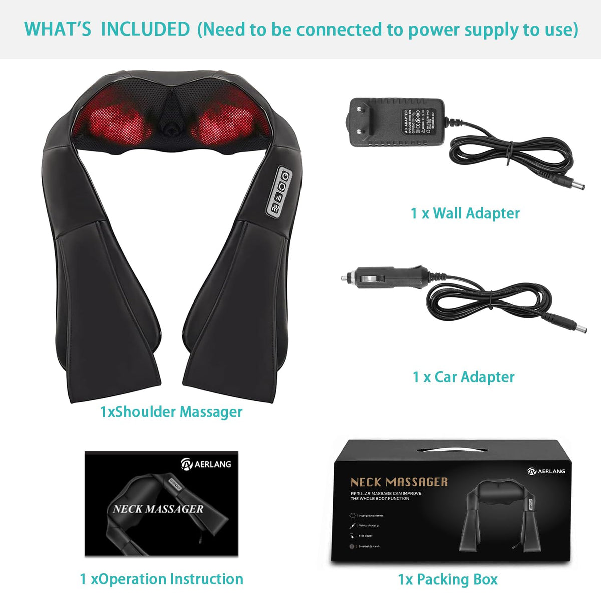 AERLANG Shiatsu Neck and Shoulder Massager, Back Massager with Heat Deeper Tissue Kneading Massage for Shoulder, Neck and Back Massage Electric Massagers-mothers Day Gift Ideas (NOT Cordless) ๐ All In One Marketplace Canada