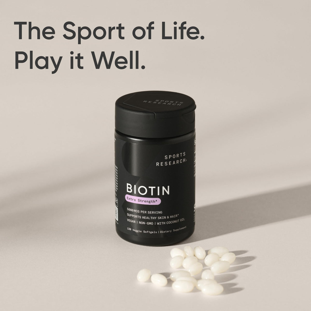 Sports Research® Extra Strength Vegan Biotin 5,000mcg with Organic Coconut Oil - Helps to Maintain Healthy Hair, Nails and Skin - Great for Women & Men - 120 Veggie Softgels 🍁 All In One Marketplace Canada
