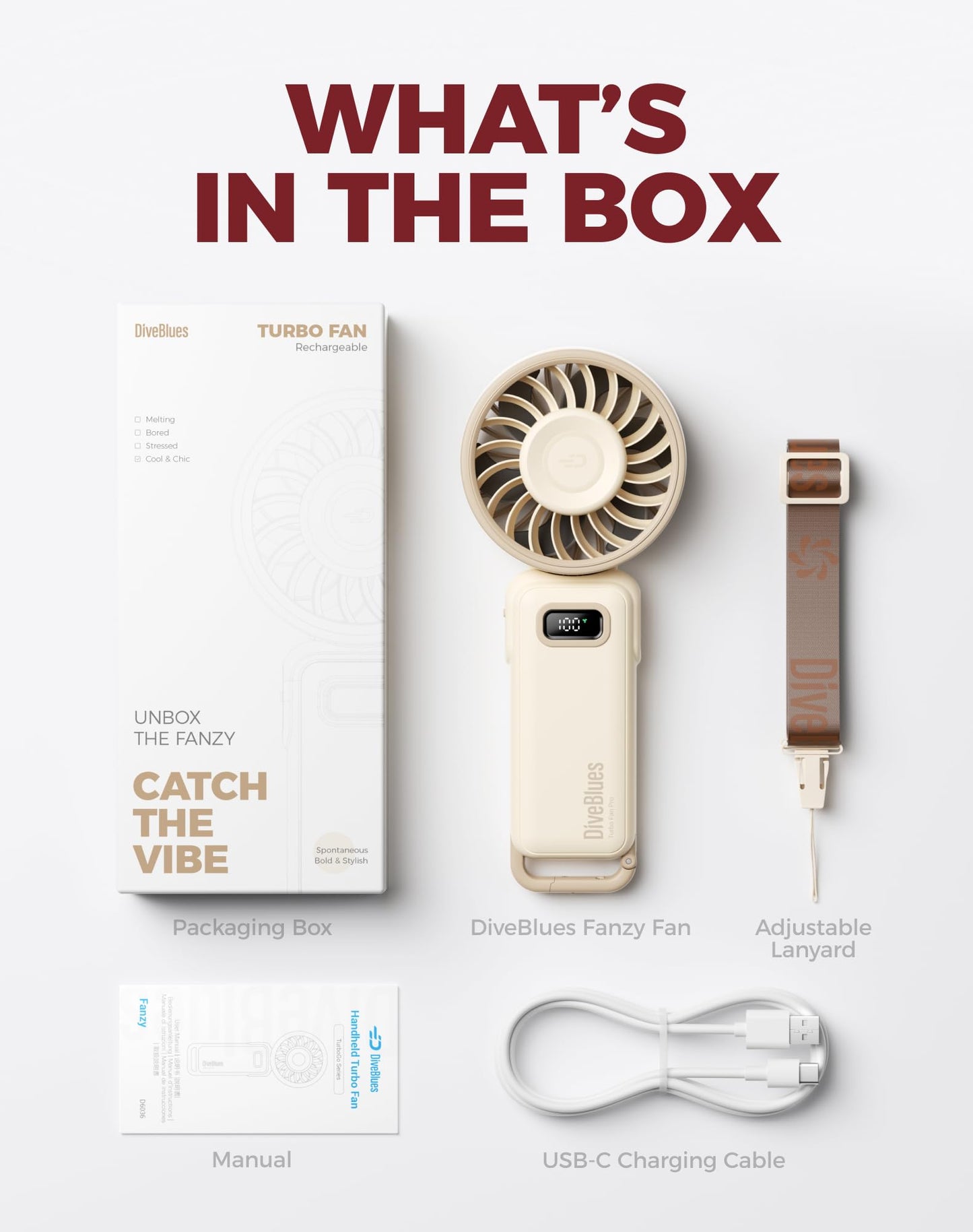 Diveblues Portable Hand Fan - Mini USB Rechargeable Handheld Fan Up to 12 Hours Cooling, 1-100 Speed Personal Fan with Turbo Airflow, 180ยฐ Foldable Desk Fan for Office & Bedroom & Travel & Commuting ๐ All In One Marketplace Canada