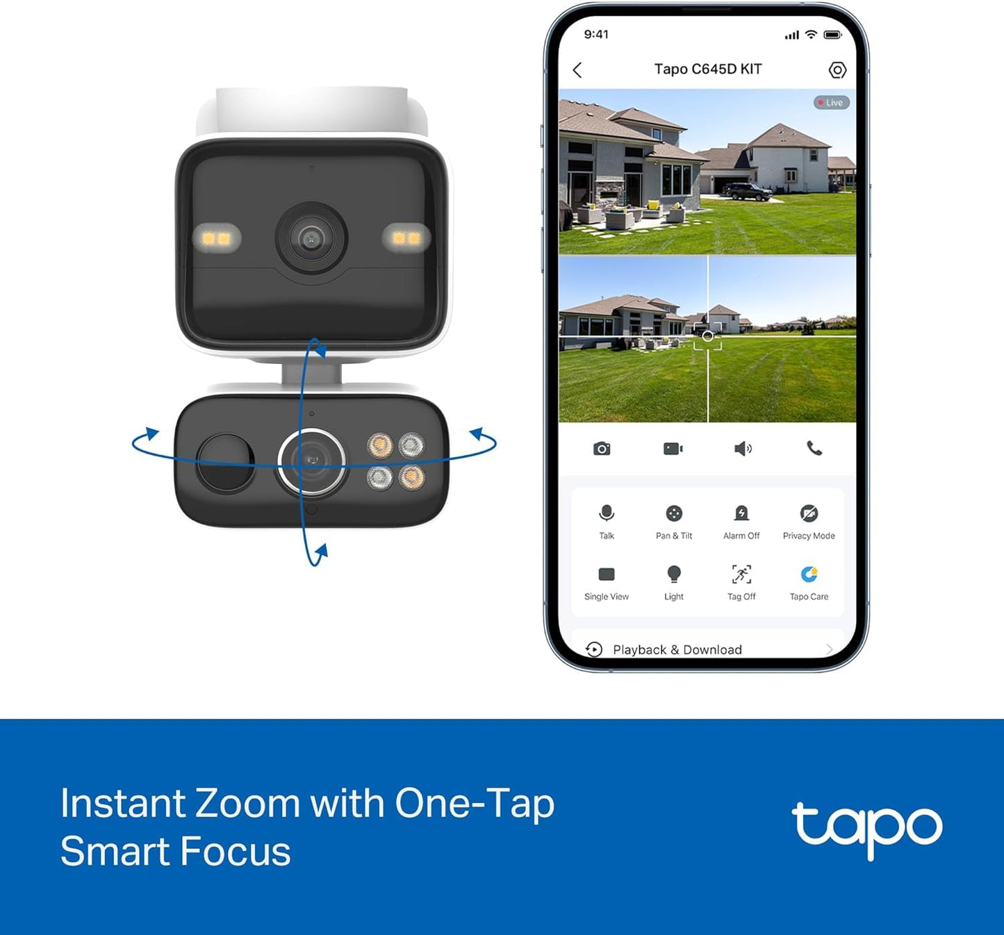 Tapo 2K Dual Lens 360ยฐ Pan/Tilt Security Battery Camera Wireless w/Solar Panel, 165ยฐ Wide View + 6mm Telephoto, Free Person/Vehicle Detection, SD/Cloud Storage, Works w/Alexa & Google (Tapo C645D KIT) ๐ All In One Marketplace Canada