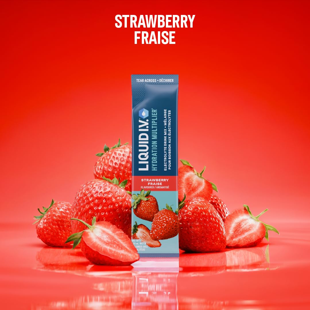 Liquid I.V. Hydration Multiplier Electrolyte Drink Mix - Enhanced Hydration Electrolyte Powder with Vitamins B3, B5, B6, B12 and C -18x On-the-go Sticks for Workout and Travel - Strawberry 🍁 All In One Marketplace Canada