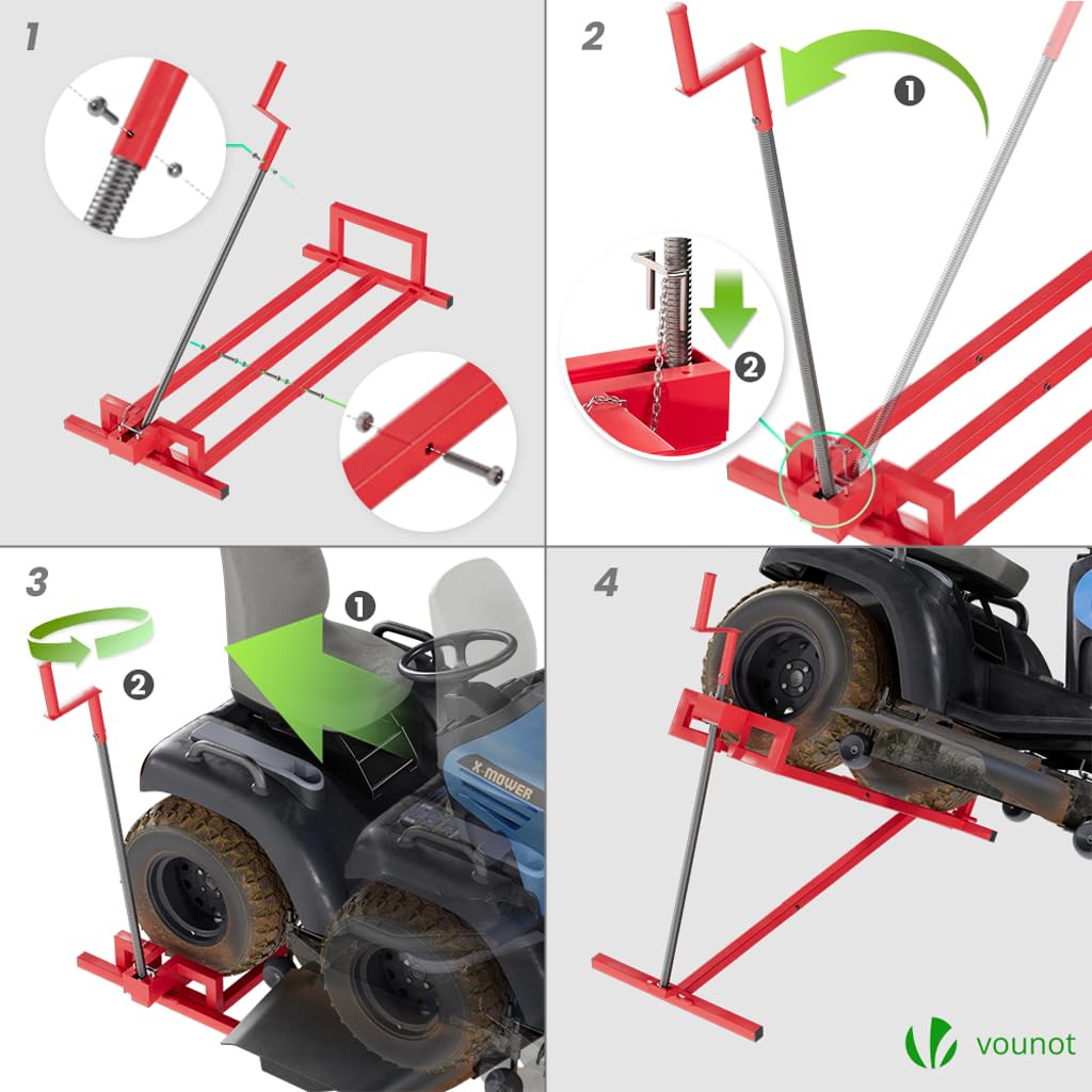 VOUNOT Ride on Lawn Mower Lift Jack, Telescopic Maintenance Jack for Lawn mowers and Garden Tractors, Weight Capacity 880 Lbs, Red đ All In One Marketplace Canada