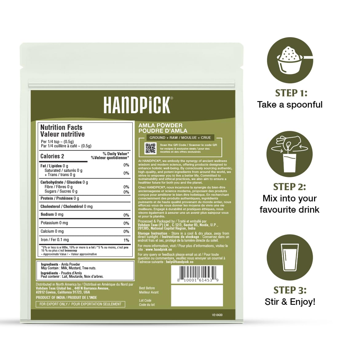 HANDPICK, Amla Powder (397gm/14oz) Halal Amalaki, Non-GMO | 100% Raw and Natural - Lab Tested for Purity | Indian Gooseberry Powder | Resealable Zip Lock Pouch ๐ All In One Marketplace Canada