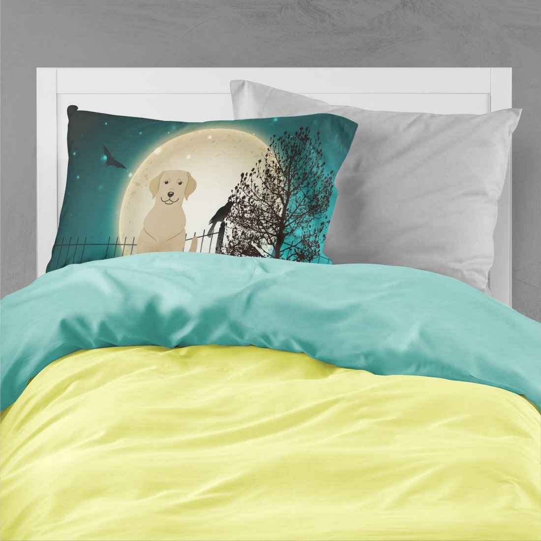 Caroline's Treasures BB2245PILLOWCASE Halloween Scary Yellow Labrador Fabric Standard Pillowcase Lightweight Super Soft Easy Care Decorative Artwork Pillowcase, Standard