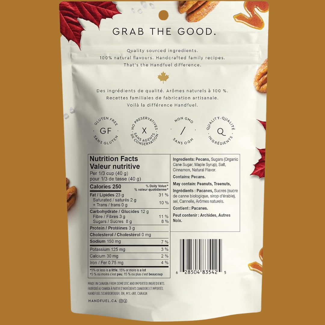 Handfuel Maple Glazed Candied Pecans, Hand Roasted Candied Nuts - 40g x 12 ๐ All In One Marketplace Canada