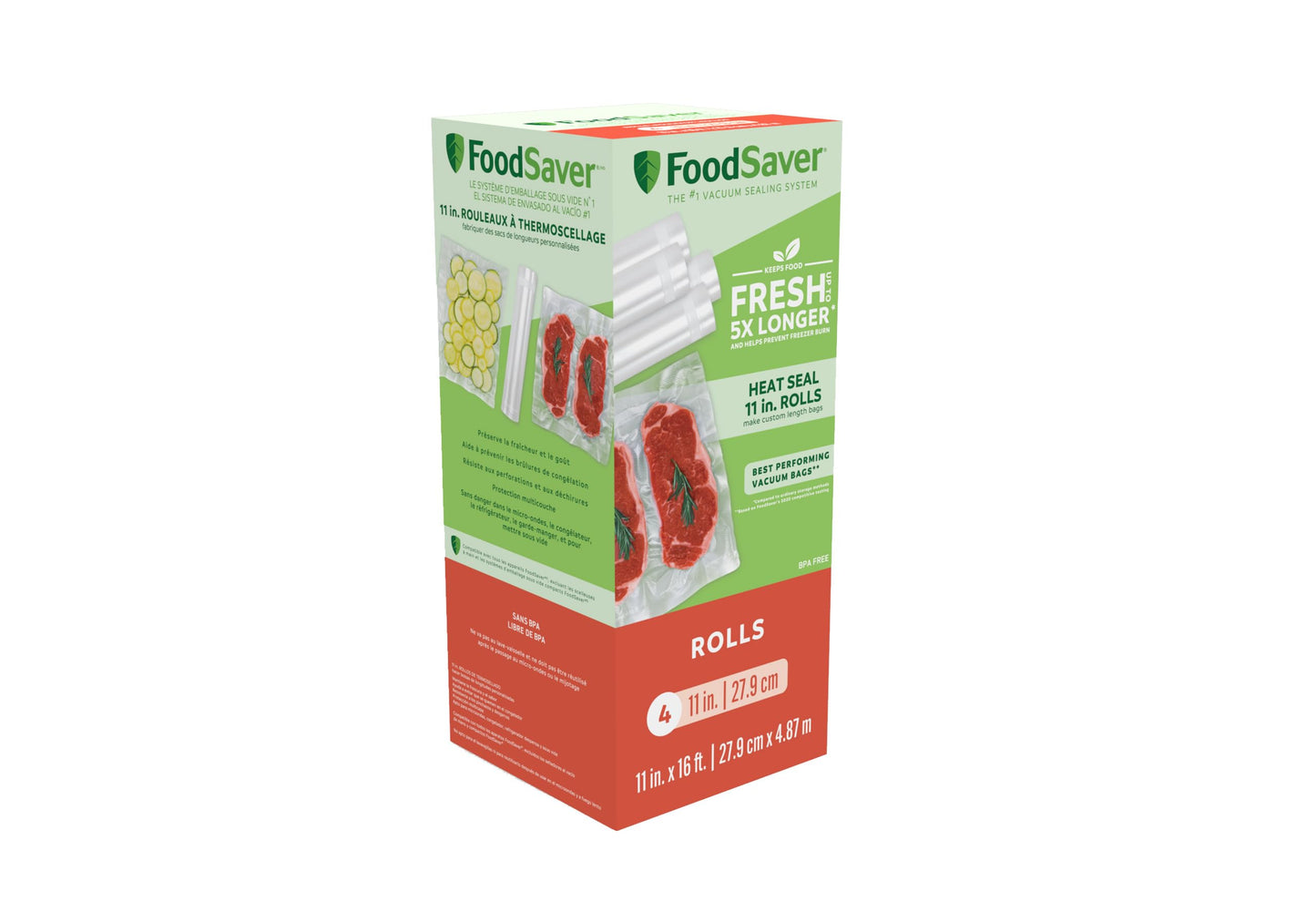 FoodSaver Vacuum Sealer Rolls for Custom Length Airtight Food Storage and Sous Vide Bags, BPA-Free, 11" x 16', 4 Pack ๐ All In One Marketplace Canada