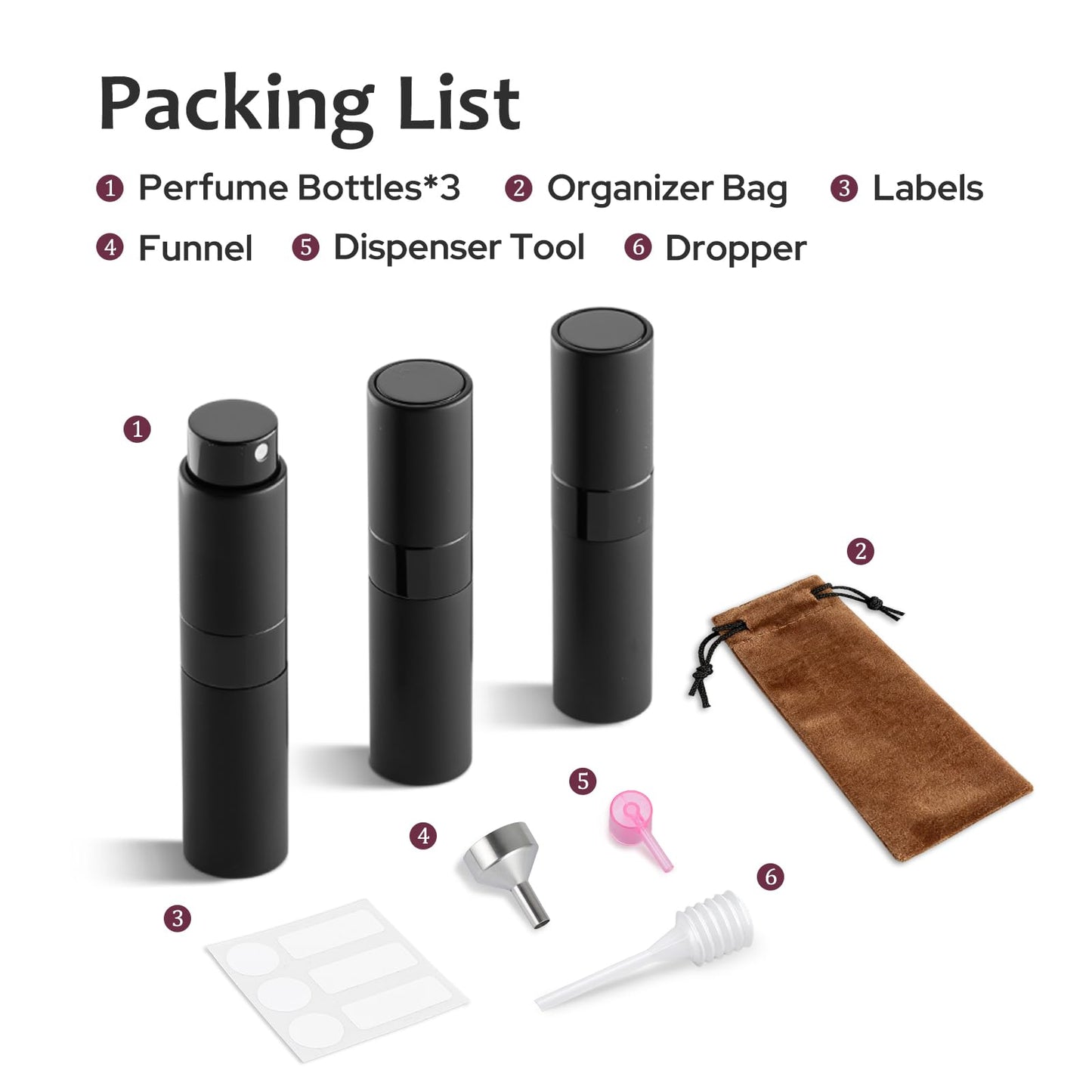 Lisapack Perfume Travel Spray Bottles - 8ml Mini Cologne Refillable Atomizer Decanter for Men - Small Size Travel Essentials Perfume Refill Decant Dispenser for Women Purse Pocket 3PCS Black š All In One Marketplace Canada