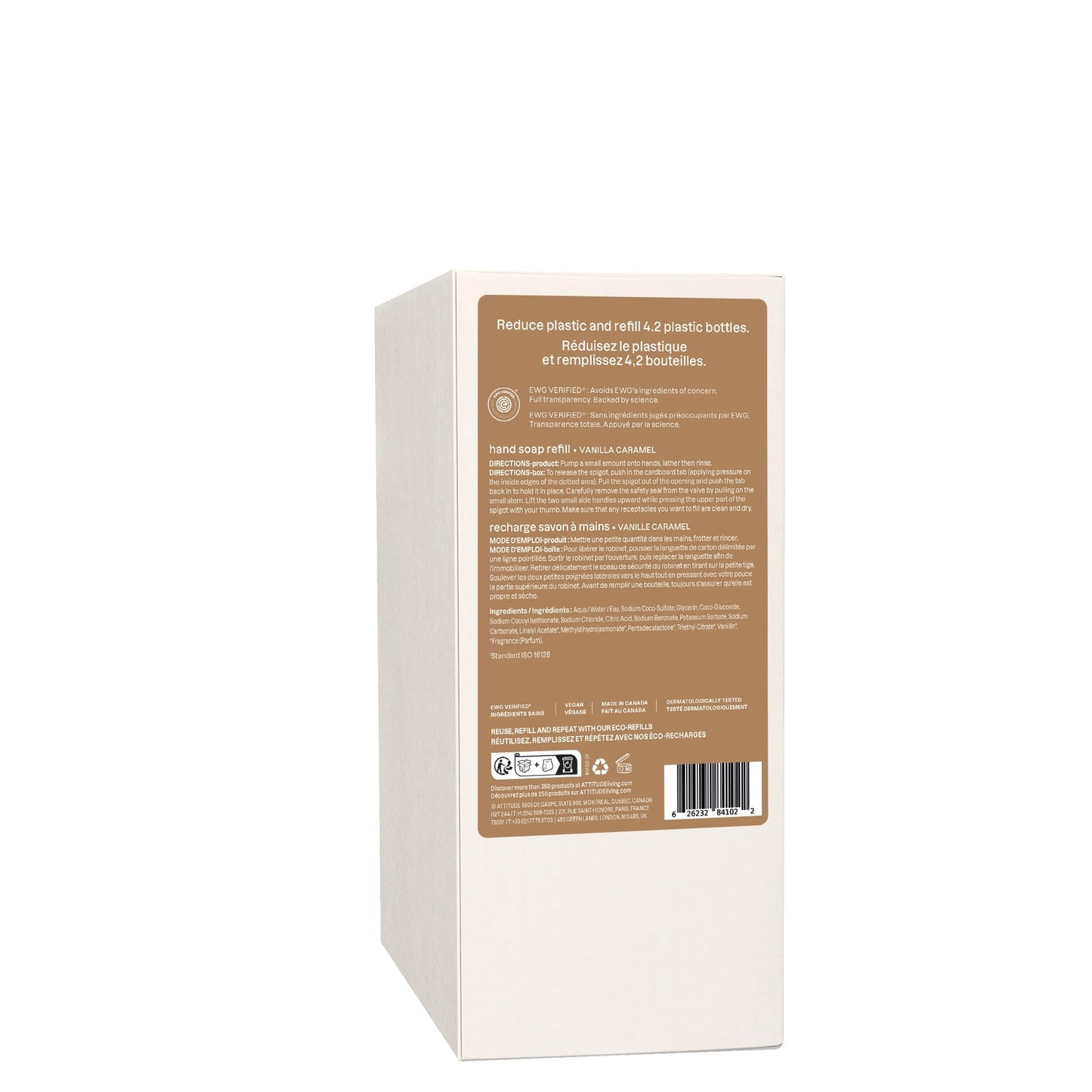 ATTITUDE Liquid Hand Soap Refill, EWG Verified, Made in Canada, Plant and Mineral-Based, Vegan Personal Care Products, Vanilla Caramel Scent, 2 L π All In One Marketplace Canada