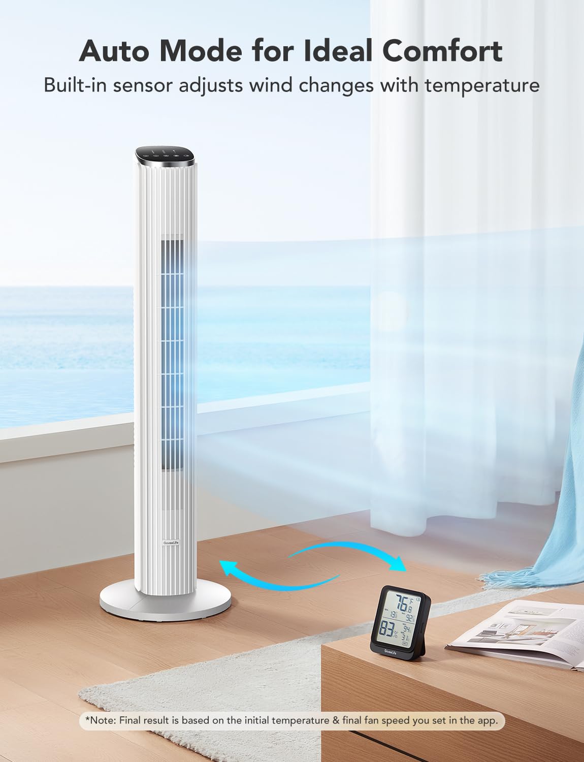 GoveeLife White Tower Fan for Bedroom, 36" Smart Floor Fan with App/Voice Control, Temperature Sensor, 5 Modes 8 Speeds(25ft/s), 29dB Quiet Oscillating Fan for Office, 24H Timer, Auto Cooling ๐ All In One Marketplace Canada